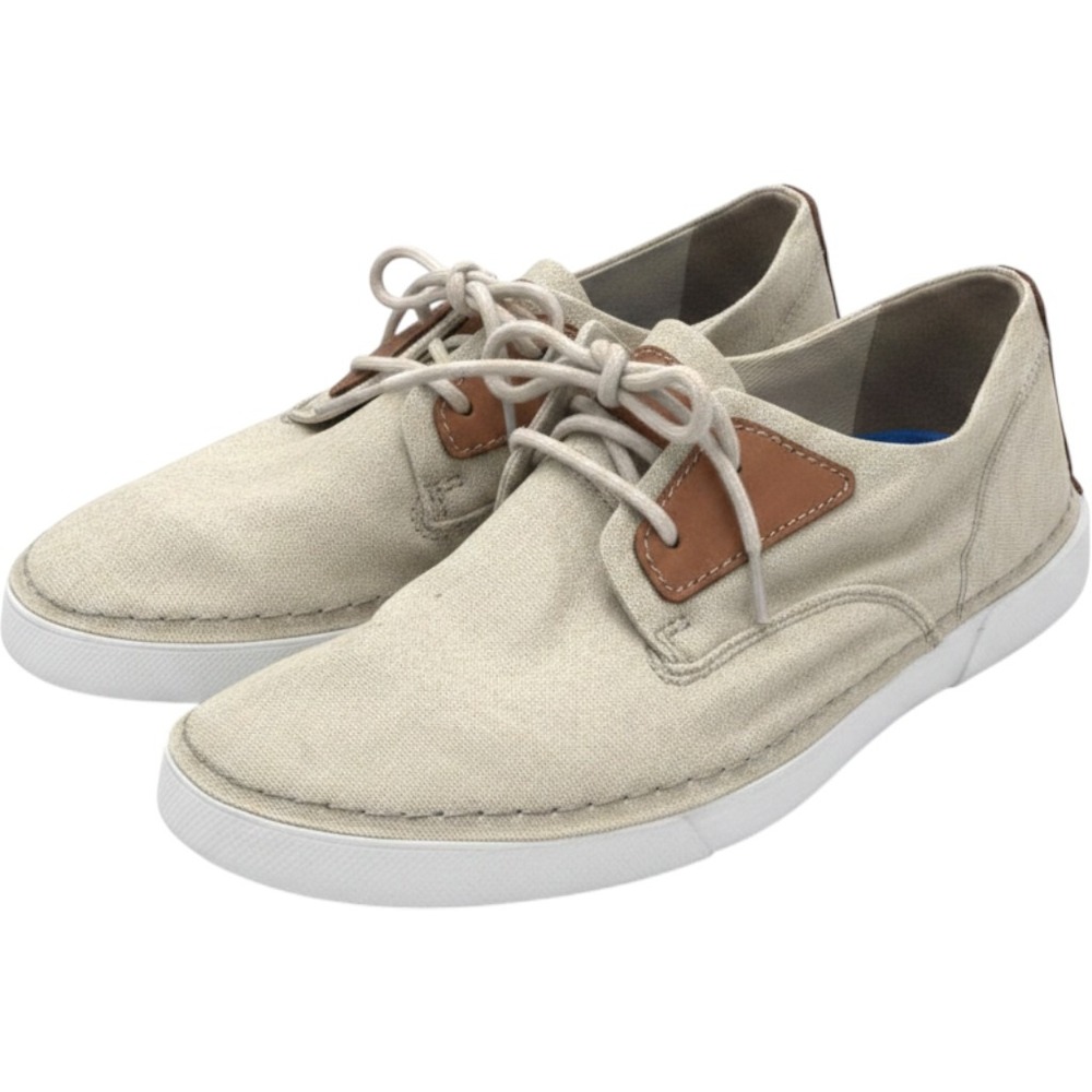 Clarks Gereld Tie Mens Sand Textile Canvas Sneakers Wide US 9.5W Casual Shoes
